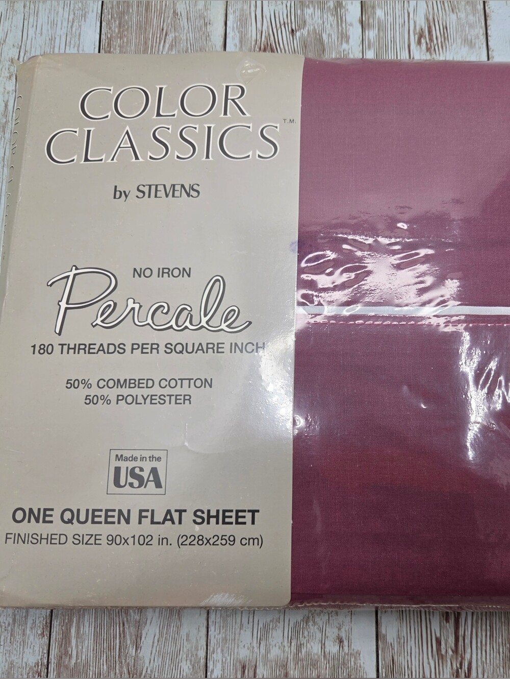 🍇 Vintage Stevens Color Classics Queen Flat Sheet Berry Plum Percale USA NIP 💜